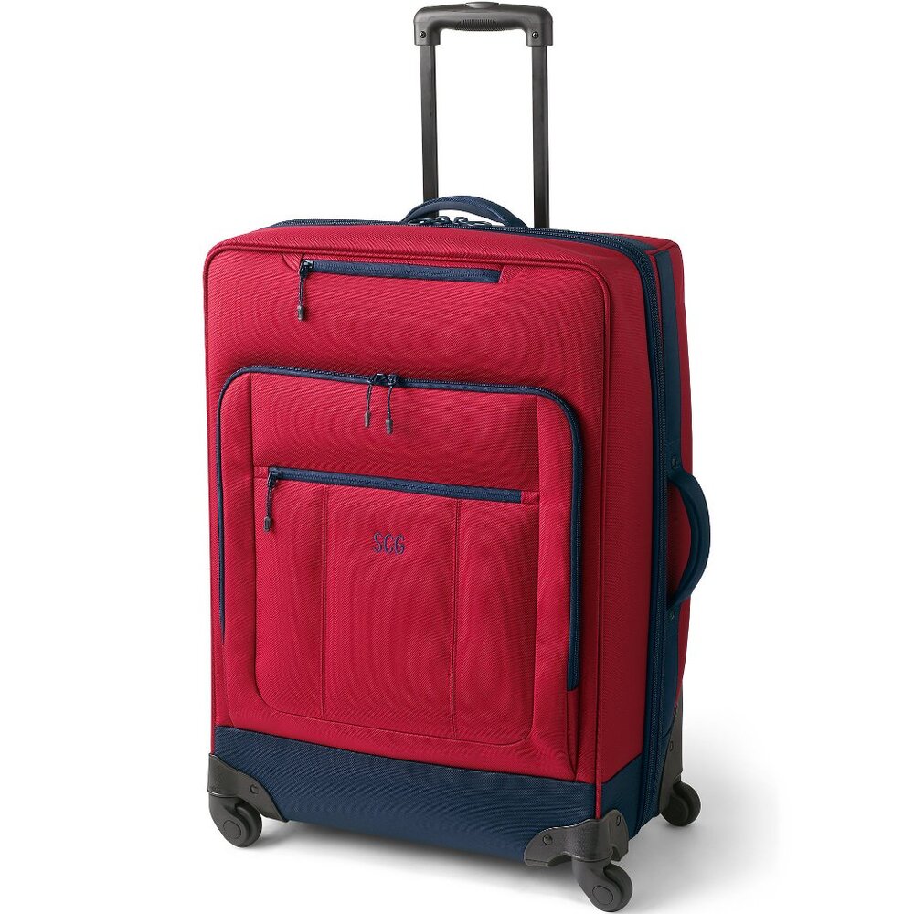 Lands' End Travel Checked Rolling Luggage Bag, Deep Scarlet, NWT